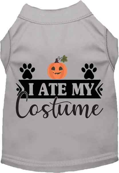 Gray 'I Ate My Costume' pet shirt with pumpkin design