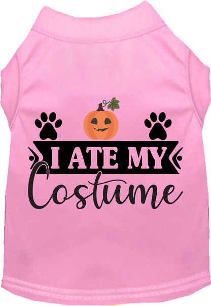 Light pink 'I Ate My Costume' pet shirt with pumpkin design