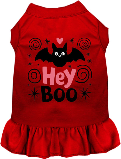 Red Hey Boo! Pet Dress with bat design