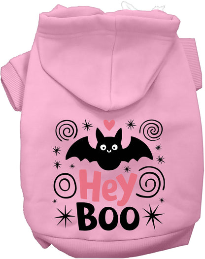 Light pink Hey Boo! pet hoodie with bat design