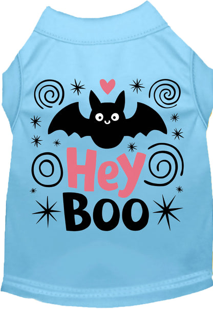 Light blue Hey Boo! pet shirt with bat design