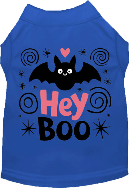 Dark blue Hey Boo! pet shirt with bat design