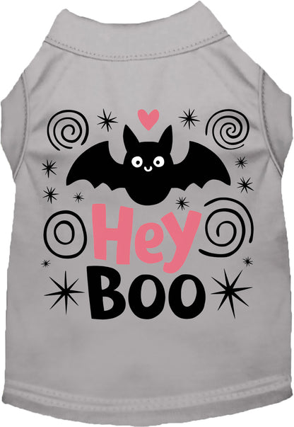 Gray Hey Boo! pet shirt with bat design