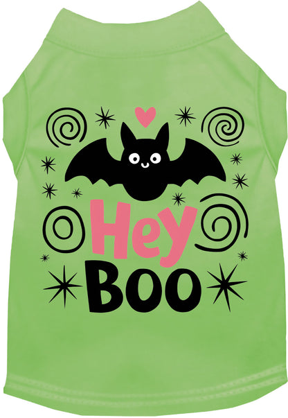 Green Hey Boo! pet shirt with bat design