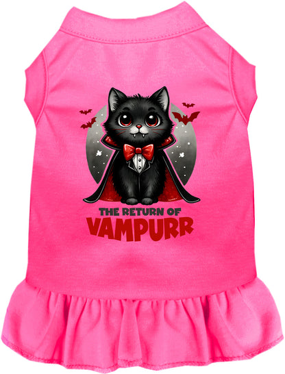 Pink Vampurr pet dress with vampire cat design