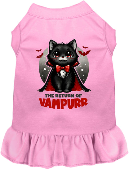 Light pink Vampurr pet dress with vampire cat design