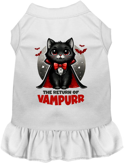 White Vampurr pet dress with vampire cat design