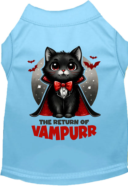 Blue Vampurr pet shirt featuring adorable vampire cat