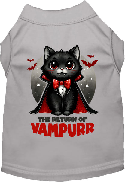 Gray Vampurr pet shirt showcasing cute vampire cat