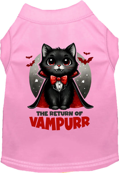 Light pink Vampurr pet shirt with vampire cat design