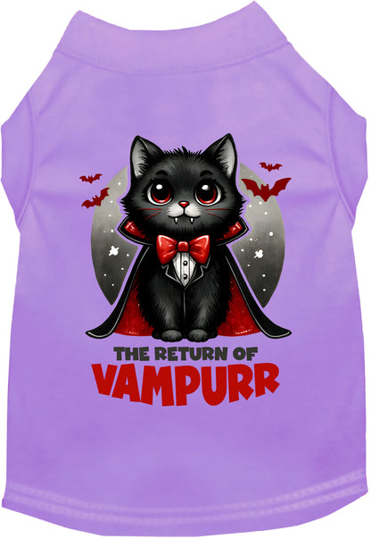 Lavender Vampurr pet shirt featuring vampire cat