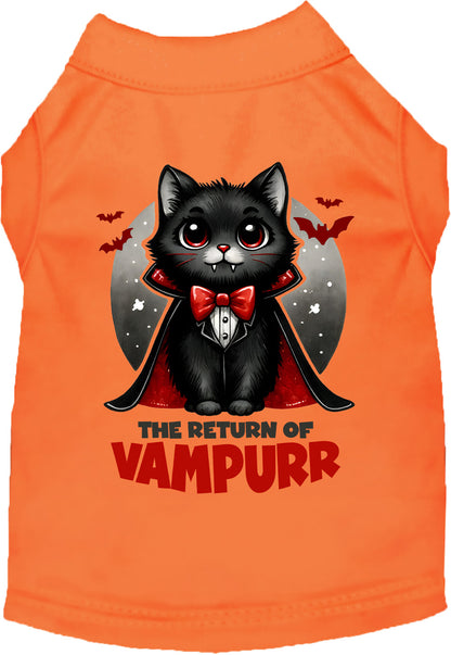 Orange Vampurr pet shirt with cute vampire cat graphic