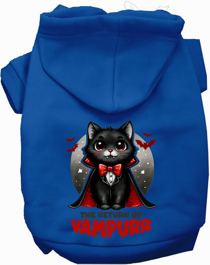 Blue Vampurr Pet Hoodie featuring cute vampire cat