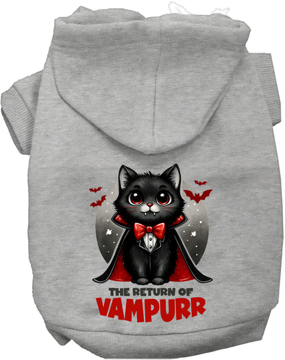 Gray Vampurr Pet Hoodie with cute vampire cat design