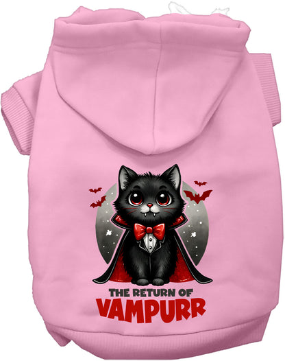 Pink Vampurr Pet Hoodie with charming vampire cat print