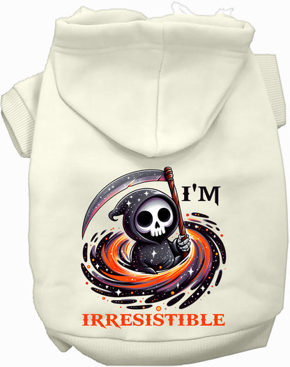 White Irresistible Death Pet Hoodie with Grim Reaper design