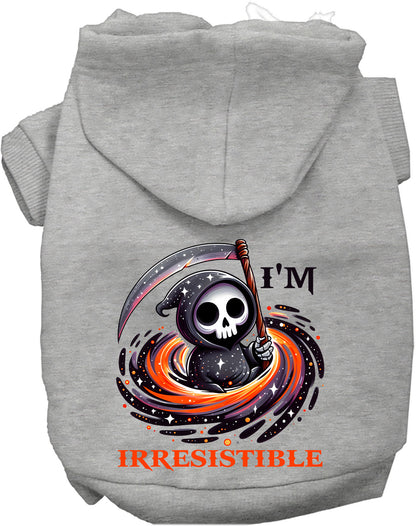 Gray Irresistible Death Pet Hoodie with Grim Reaper design