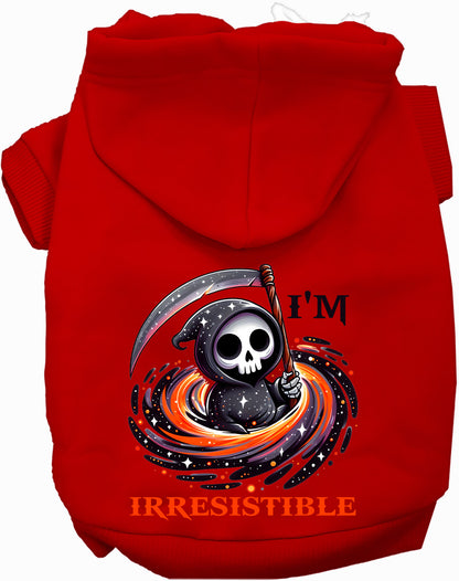 Red Irresistible Death Pet Hoodie with Grim Reaper design