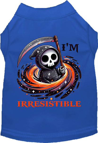 Royal blue Irresistible Death Pet Shirt with Grim Reaper design