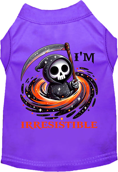 Purple Irresistible Death Pet Shirt with Grim Reaper design