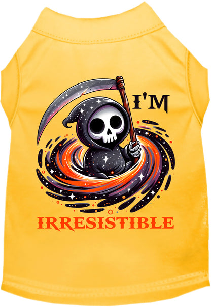 Yellow Irresistible Death Pet Shirt with Grim Reaper design