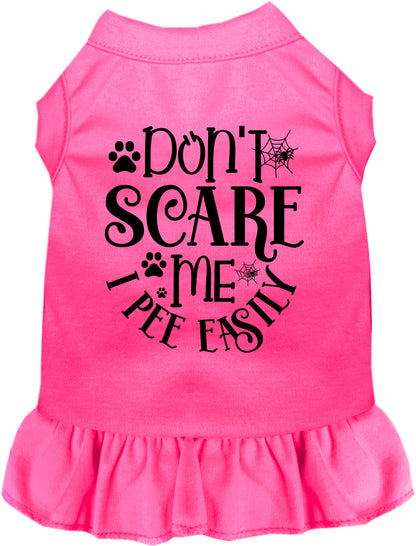 Pink pet dress with 'Don't Scare Me I Pee Easily' text