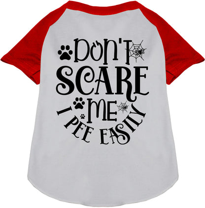 Red sleeve 'I Pee Easily' pet raglan shirt