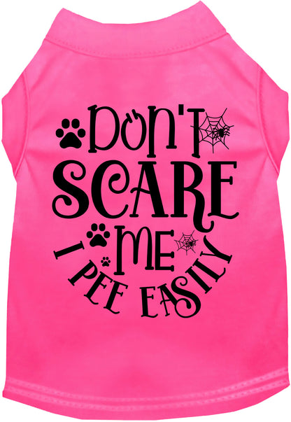 Pink 'I Pee Easily' pet shirt with playful text