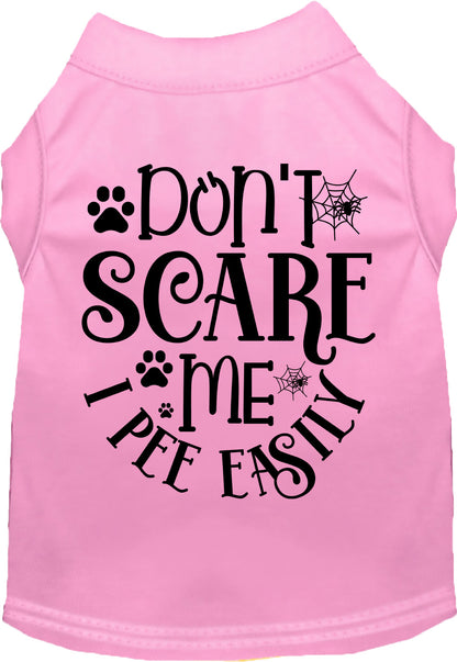 Light pink 'I Pee Easily' pet shirt with playful text