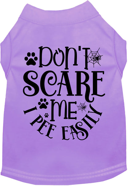 Purple 'I Pee Easily' pet shirt with playful text