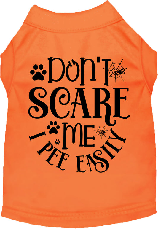 Orange 'I Pee Easily' pet shirt with playful text