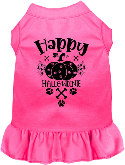 Pink Happy Halloweenie pet dress with pumpkin design