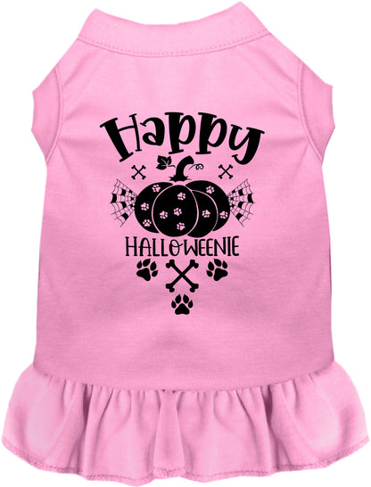 Light pink Happy Halloweenie pet dress with pumpkin design