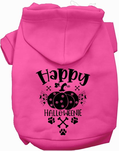 Pink Happy Halloweenie pet hoodie with pumpkin design