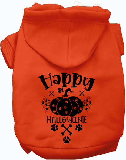 Orange Happy Halloweenie pet hoodie with pumpkin design