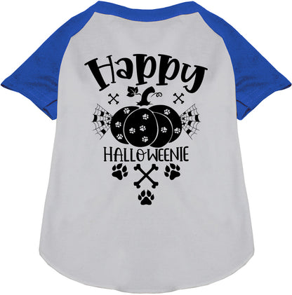 Blue sleeve Happy Halloweenie pet raglan shirt