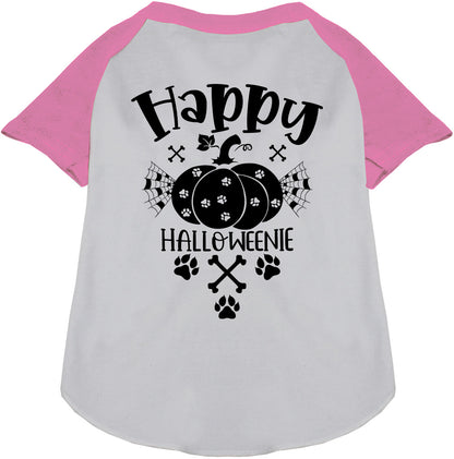 Light pink sleeve Happy Halloweenie pet raglan shirt