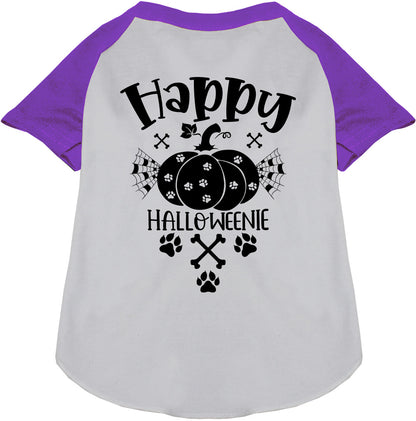 Purple sleeve Happy Halloweenie pet raglan shirt