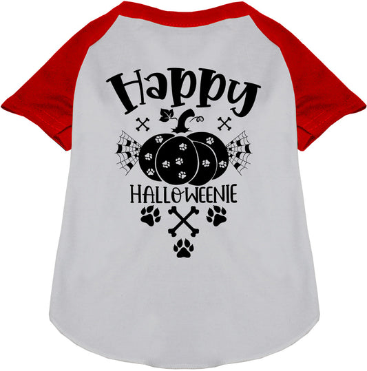 Red sleeve Happy Halloweenie pet raglan shirt