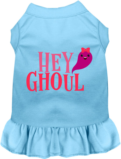 Blue Hey Ghoul pet dress with ruffled skirt