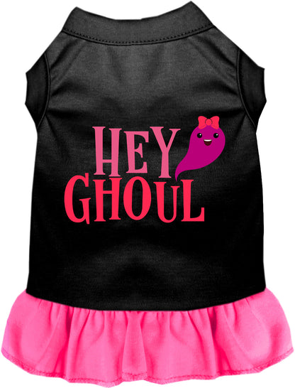 Black Hey Ghoul pet dress with bright pink skirt