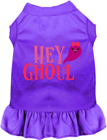 Purple Hey Ghoul pet dress with ruffled skirt