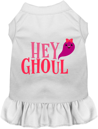 White Hey Ghoul pet dress with ruffled skirt