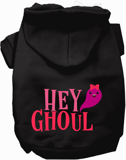 Black Hey Ghoul pet hoodie with cute ghost design