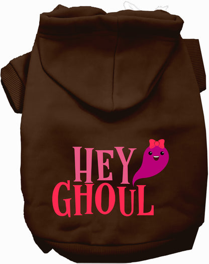 Brown Hey Ghoul pet hoodie with cute ghost design