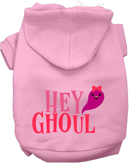 Pink Hey Ghoul pet hoodie with cute ghost design