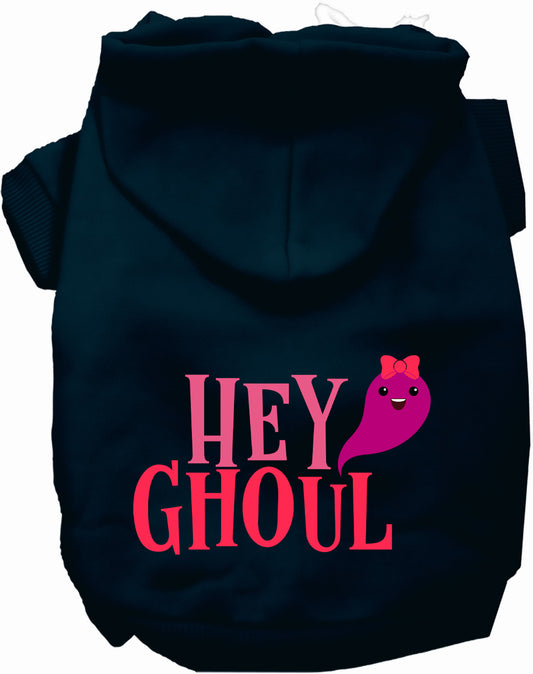 Black Hey Ghoul pet hoodie with cute ghost design