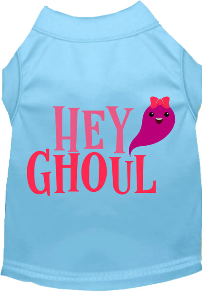 Light blue Hey Ghoul pet shirt with cute ghost design