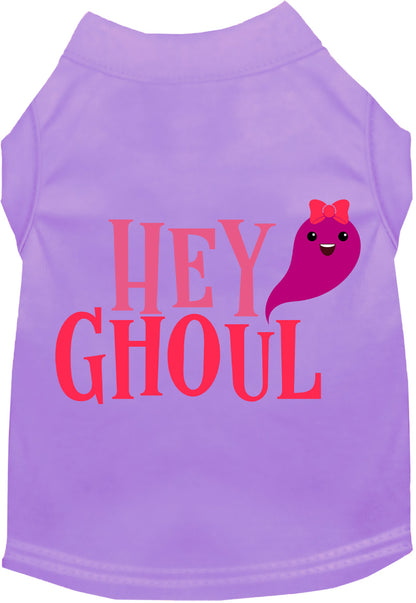 Purple Hey Ghoul pet shirt with cute ghost design