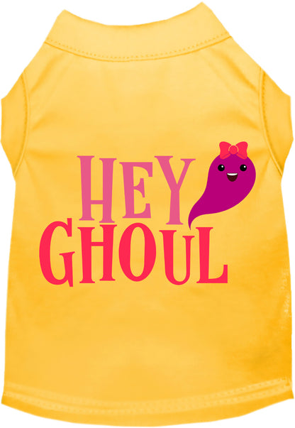 Yellow Hey Ghoul pet shirt with cute ghost design